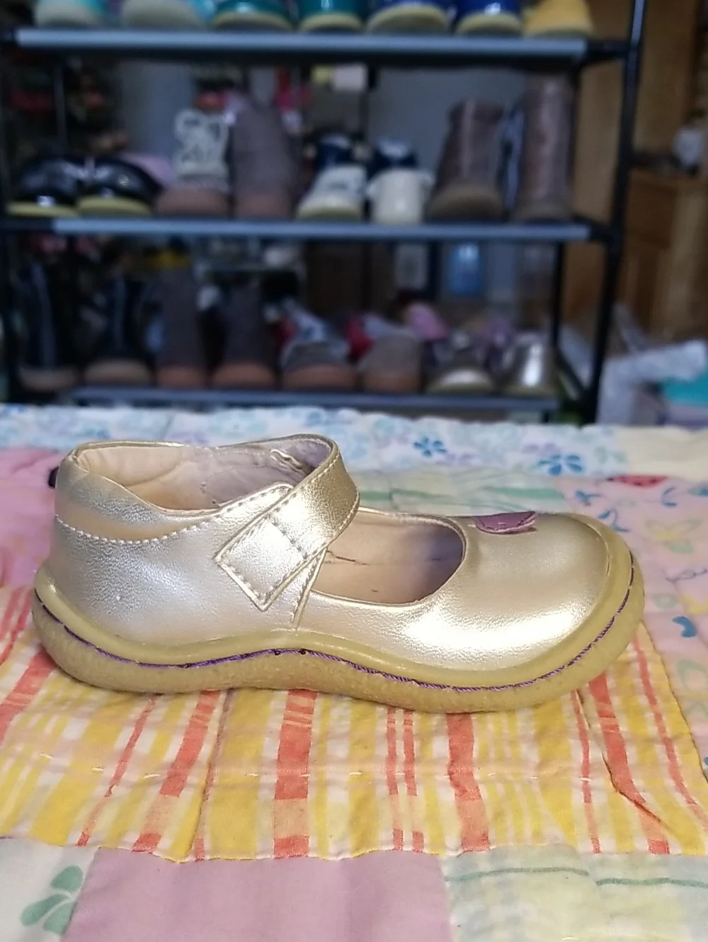 Livie & Luca Metallic Leather Mary Janes with Purple Bird Size 4 Pio Pio